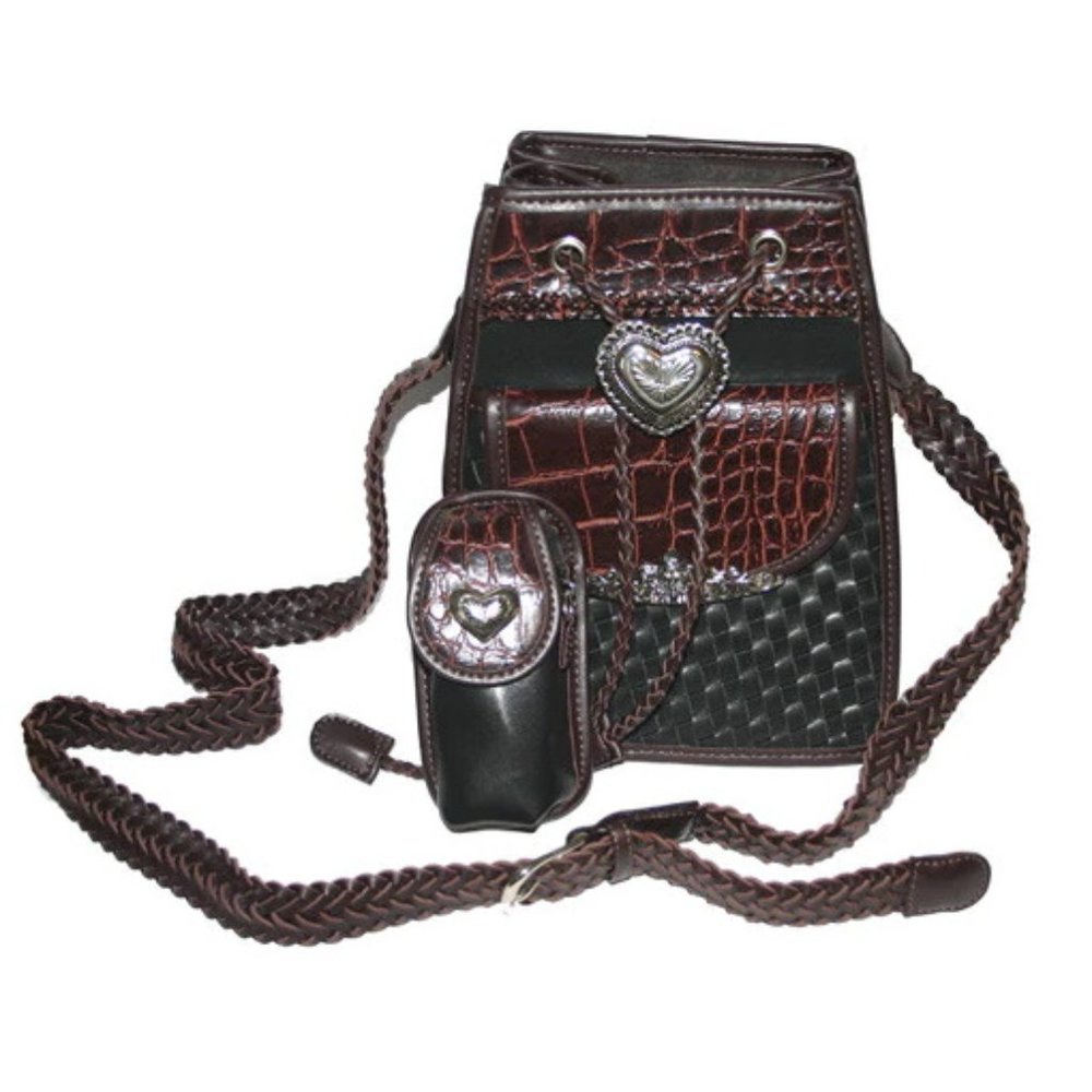 Fashion | Handbag Black and Brown Purse with Medallion Heart